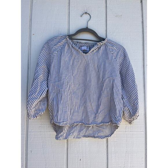 Zara Striped‎ Peasant Boho Top, Long Sleeve, White / Gray Stripes, Size 11-12 - Picture 1 of 3